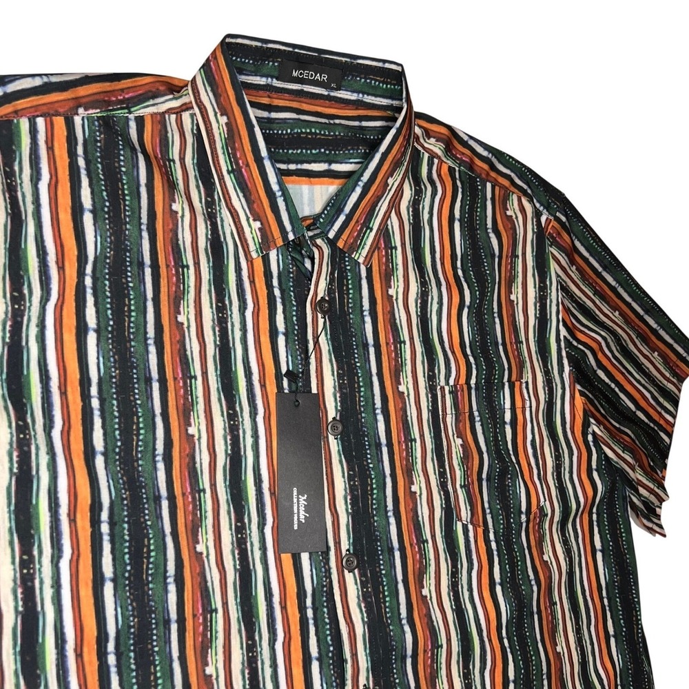 MCEDAR Mens XL Short Sleeve Button Down Shirt Multicolored Striped Summer NWT